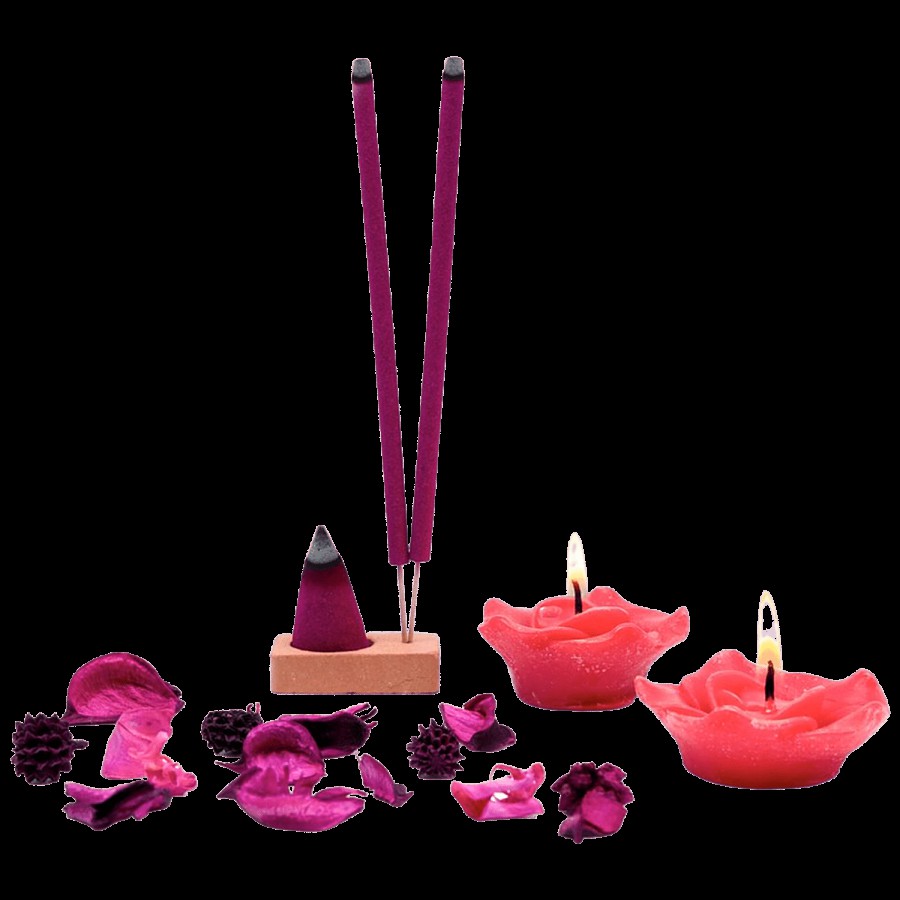 Iris Rose Fragrance Gift Set Potpourri Holder Cones Candles