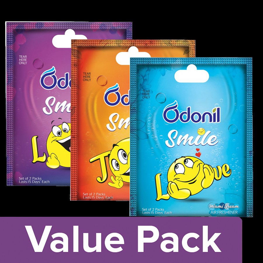 Odonil  Twin Pack Bathroom & Car Freshener-Smile Lol+Smile Love+Smile Joy (10g 2 Pack's)