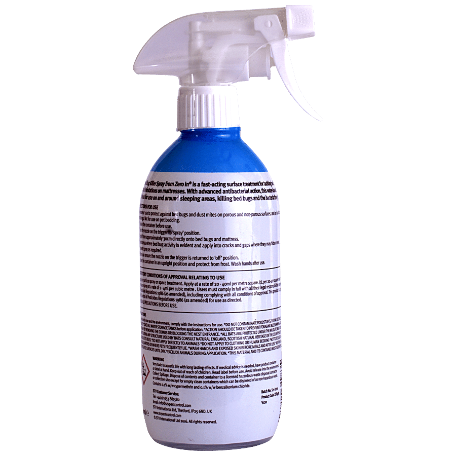 Zero In Bed Bug Killer Spray - Advanced Anti-Bacterial Formula For Mattress Treatment