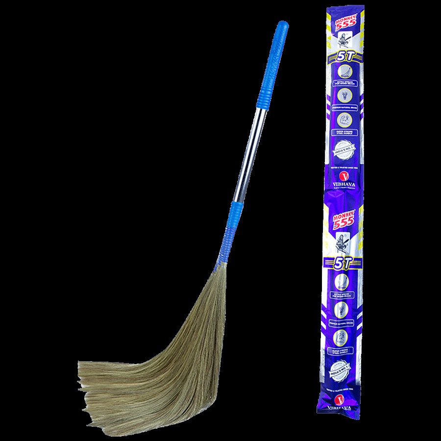 Monkey 555 5T Natural Grass Broom - Super Strong Steel Handle