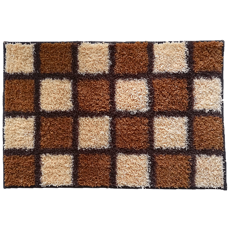 Athom Living Anti Slip Bath/Door/Floor Mat - Micro Designer Brown Blocks