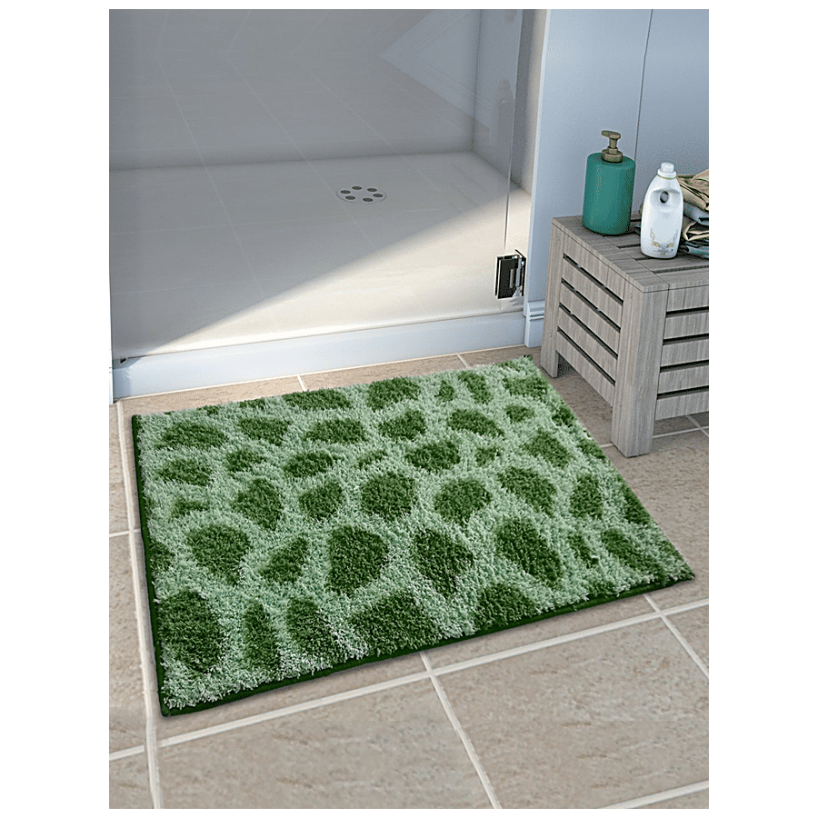 Athom Living Anti Slip Bath/Door/Floor Mat - Micro Designer Green Patches