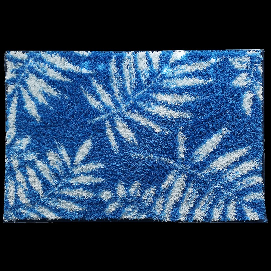 Athom Living Anti Slip Bath/Door/Floor Mat - Micro Designer Blue Leaf