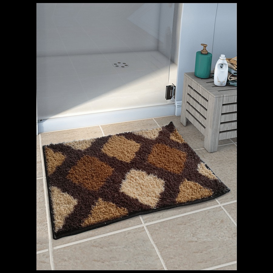 Athom Living Anti Slip Bath/Door/Floor Mat - Micro Designer Brown & Beige