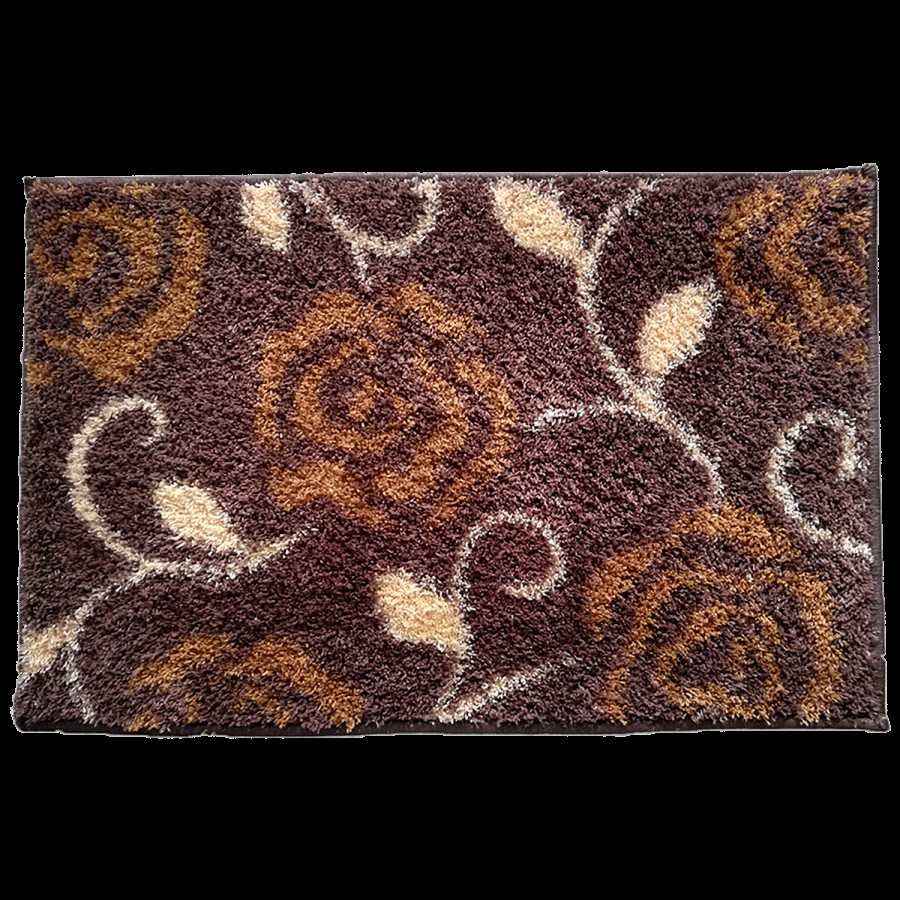 Athom Living Anti Slip Bath/Door/Floor Mat - Micro Designer Brown Flower