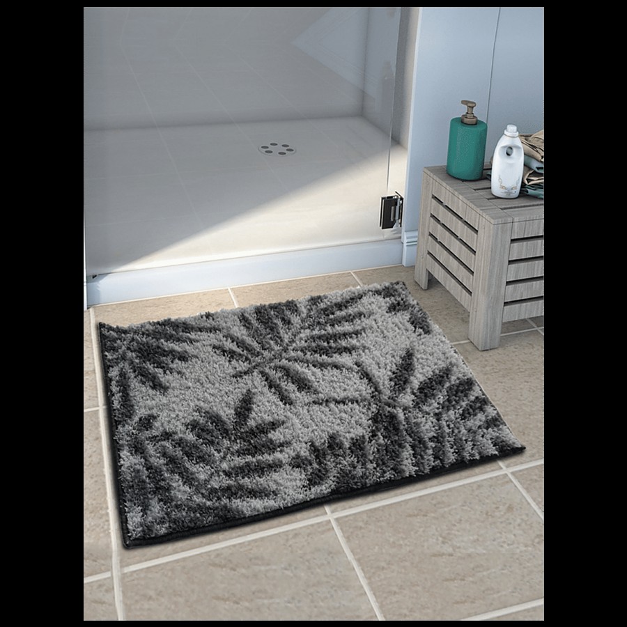 Athom Living Anti Slip Bath/Door/Floor Mat - Micro Designer Grey Leaf