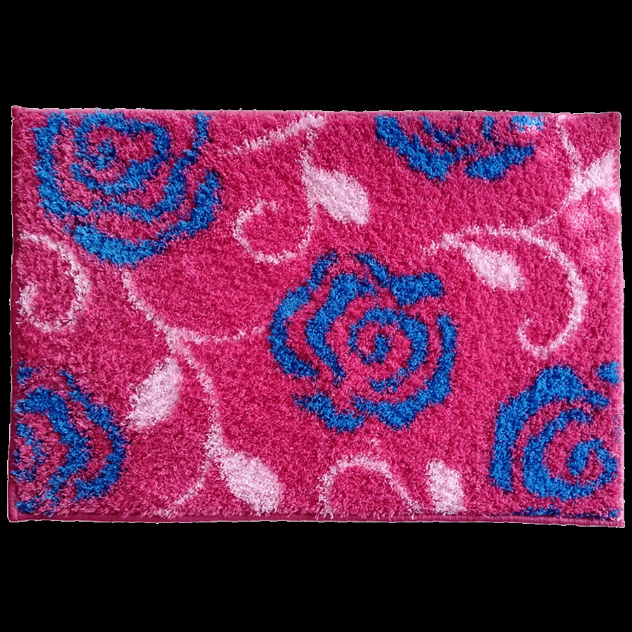 Athom Living Anti Slip Bath/Door/Floor Mat - Micro Designer Pink Flower