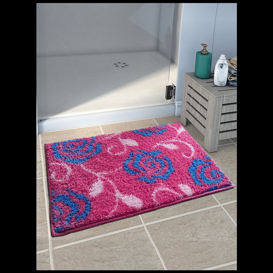 Athom Living Anti Slip Bath/Door/Floor Mat - Micro Designer Pink Flower