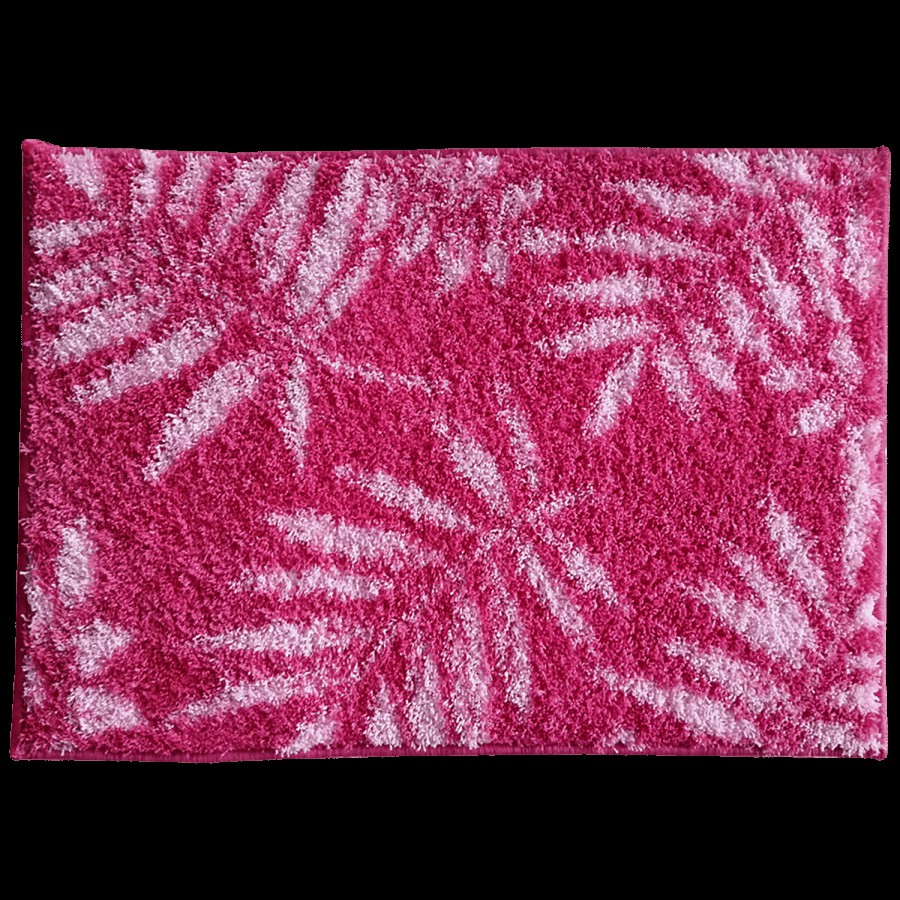 Athom Living Anti Slip Bath/Door/Floor Mat - Micro Designer Pink Leaf