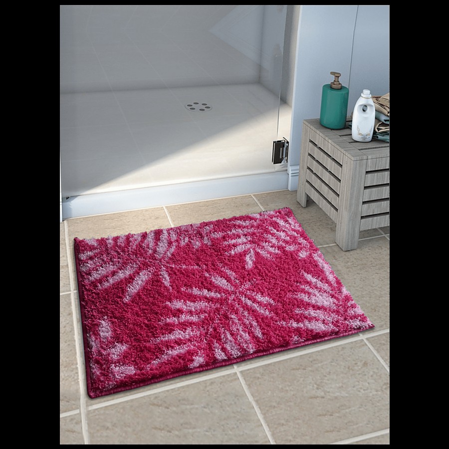 Athom Living Anti Slip Bath/Door/Floor Mat - Micro Designer Pink Leaf