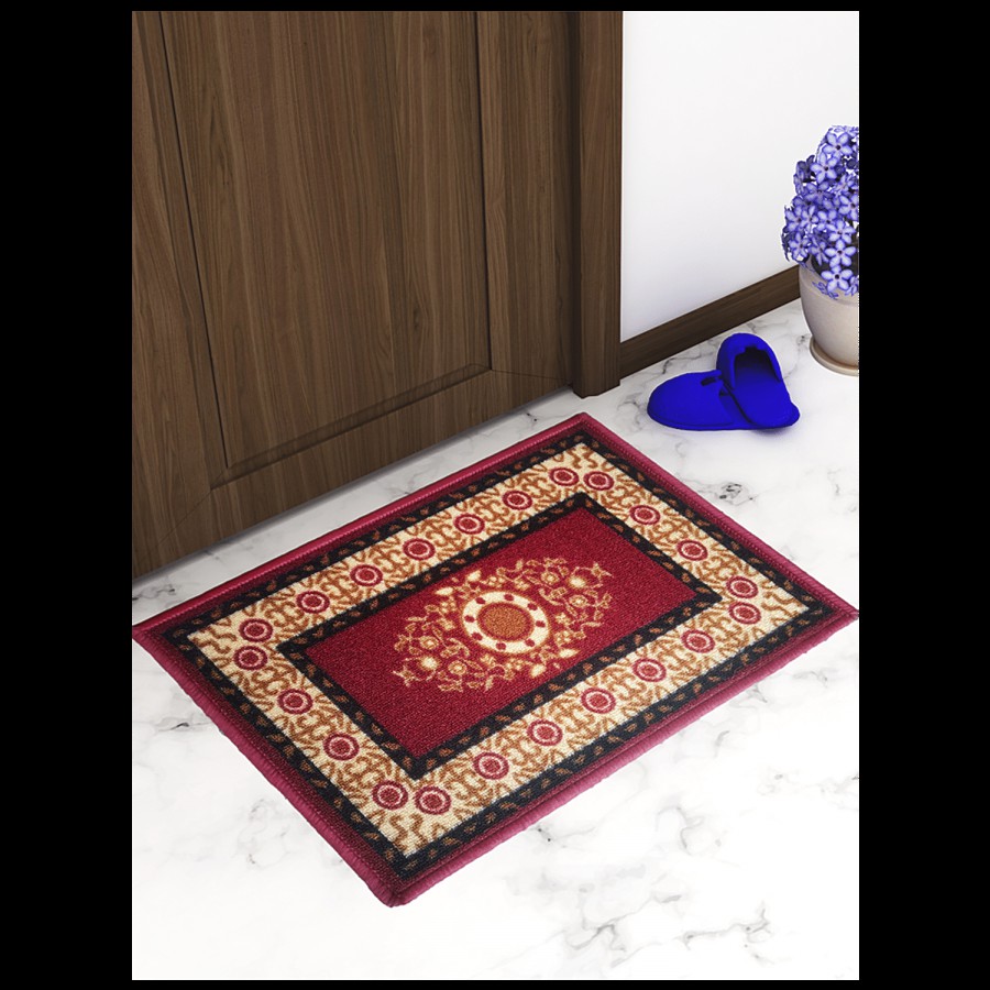 Athom Trendz Anti Skid Door/Floor Mat - Eazy Home Floral Red