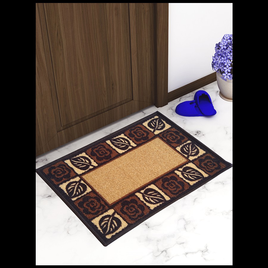 Athom Trendz Anti Skid Door/Floor Mat - Eazy Home Leaf Printed Beige