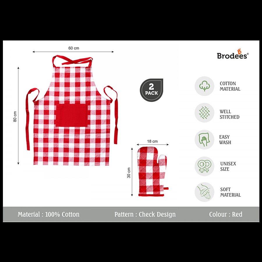 Brodees Cotton Kitchen Apron - With Front Center Pocket