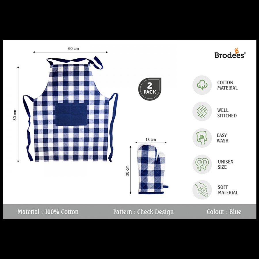 Brodees Cotton Kitchen Apron - With Front Center Pocket