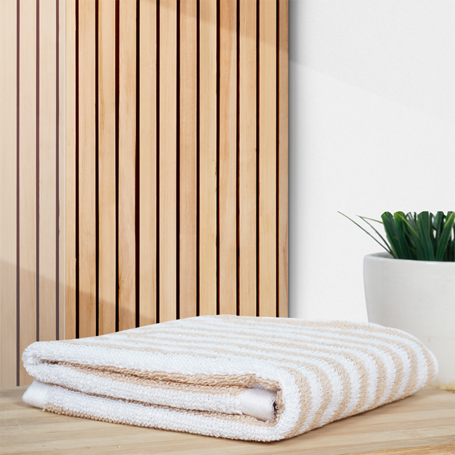 VC Face Hand Towel - Beige & White Stripes