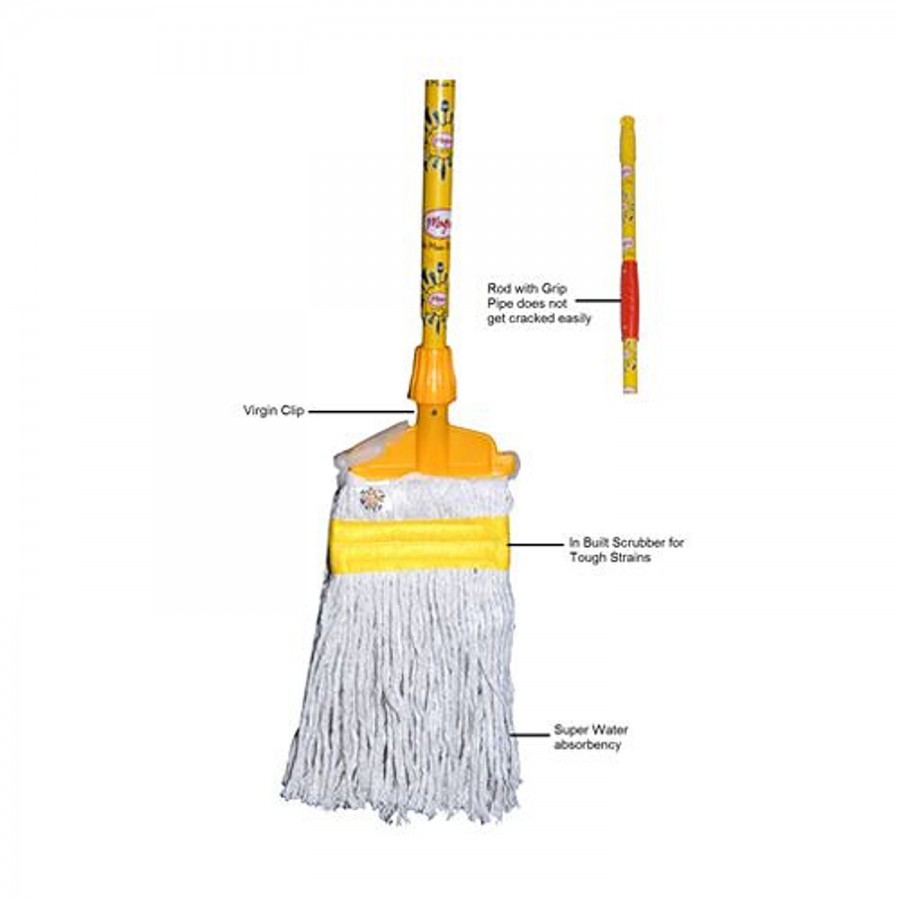 Magix Clip Mop Plastic & Cotton Threads - With122 cm Rod With 15 cm Clip