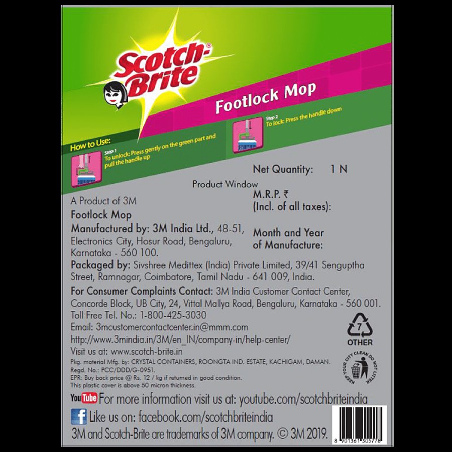 Scotch brite Footlock Mop - Handle Included