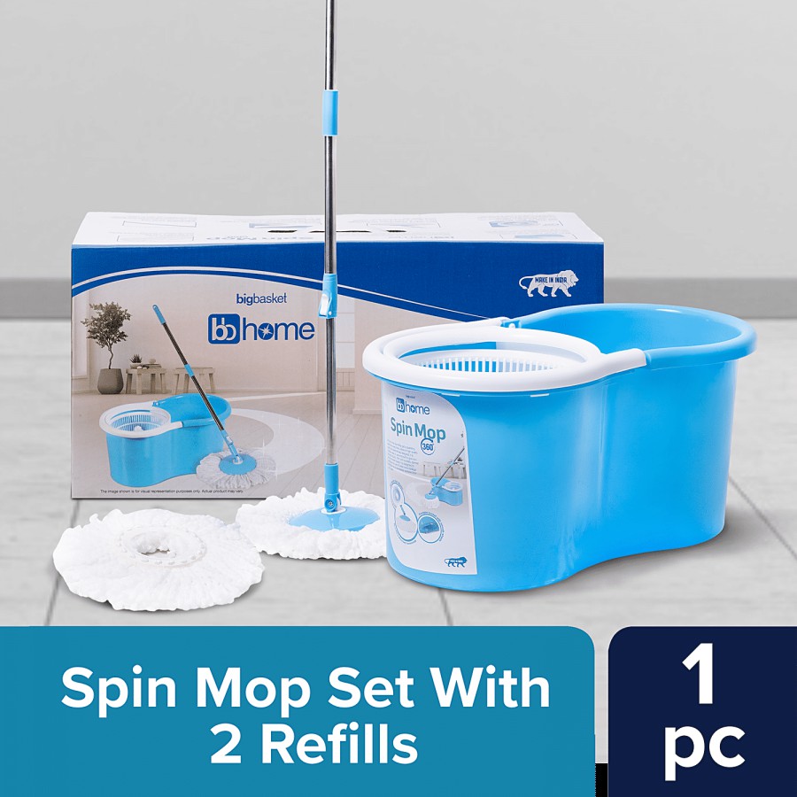 bb home Spin Mop 360 - With Extendable Handle/Stick Rod & 2 Microfiber Refills