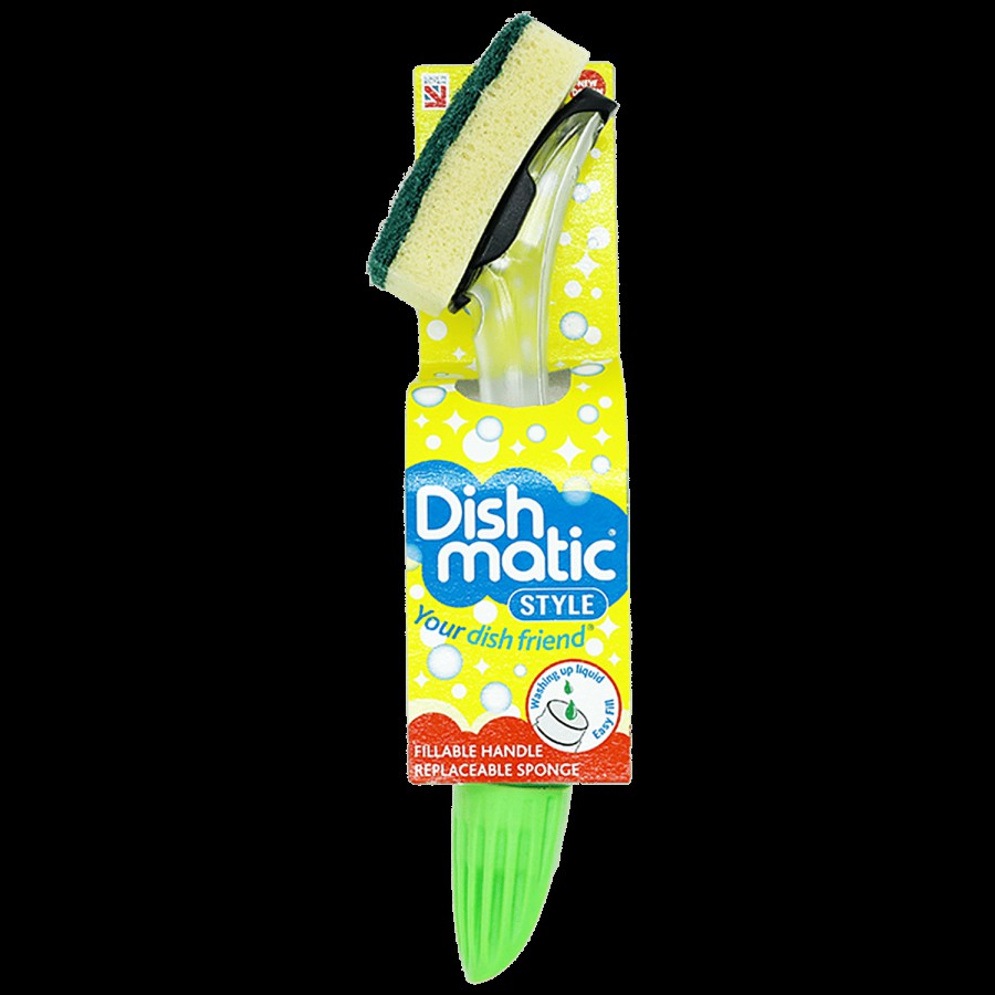 Dishmatic Style Fillable Dish Wand Sponge With Handle for Dishwashing