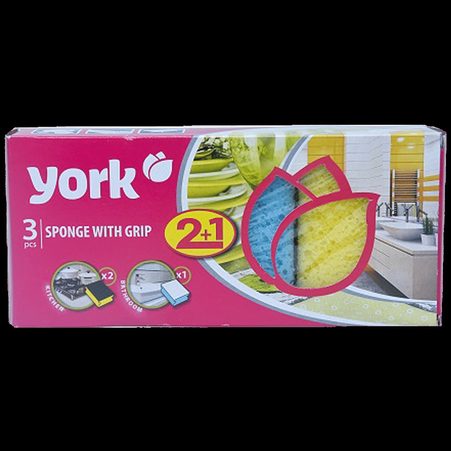 YORK Scrub Sponge With Grip For Kitchen & Bathroom - Combo