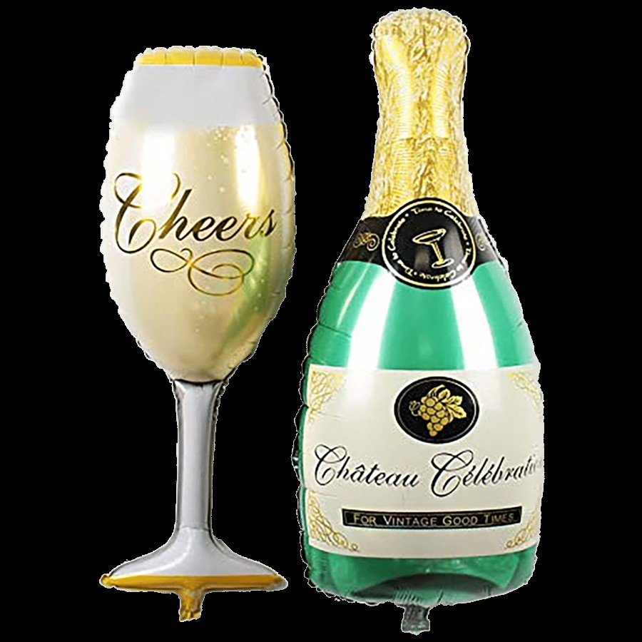 CherishX Champagne Theme Glass & Bottle Shape Foil Balloons