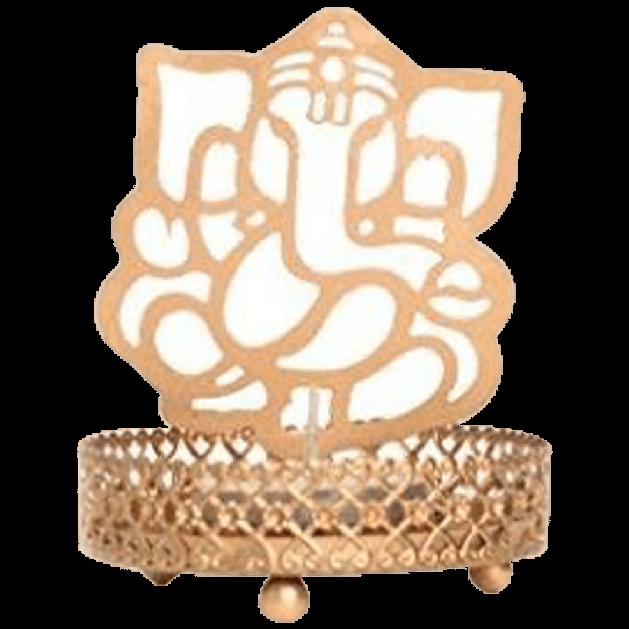 Decan Metal Shadow Ganesh Ji Tealight Candle Holder - Elegant