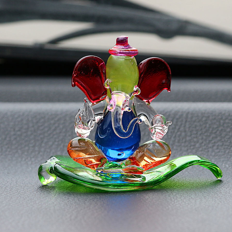 eCraftIndia Multicoloured & Transparent Double Sided Crystal Car Paan Ganesha Showpiece