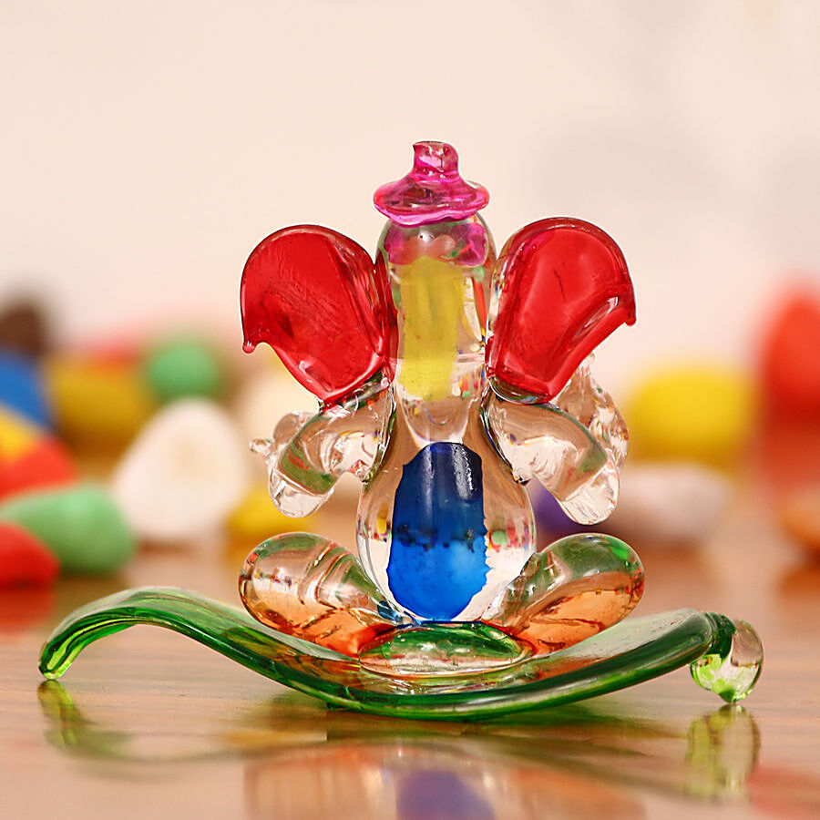 eCraftIndia Multicoloured & Transparent Double Sided Crystal Car Paan Ganesha Showpiece