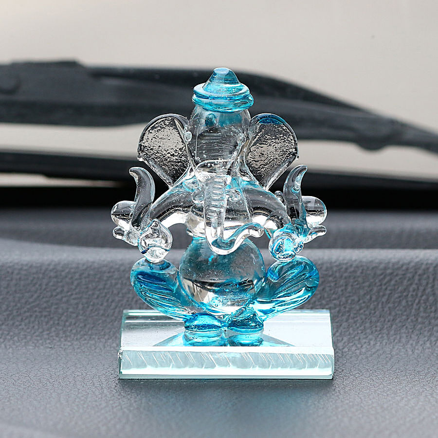 eCraftIndia Sky Blue & Transparent Double Sided Crystal Car Ganesha Showpiece