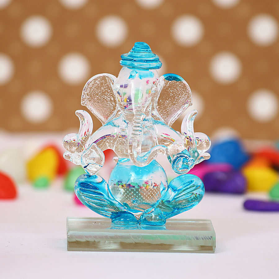 eCraftIndia Sky Blue & Transparent Double Sided Crystal Car Ganesha Showpiece