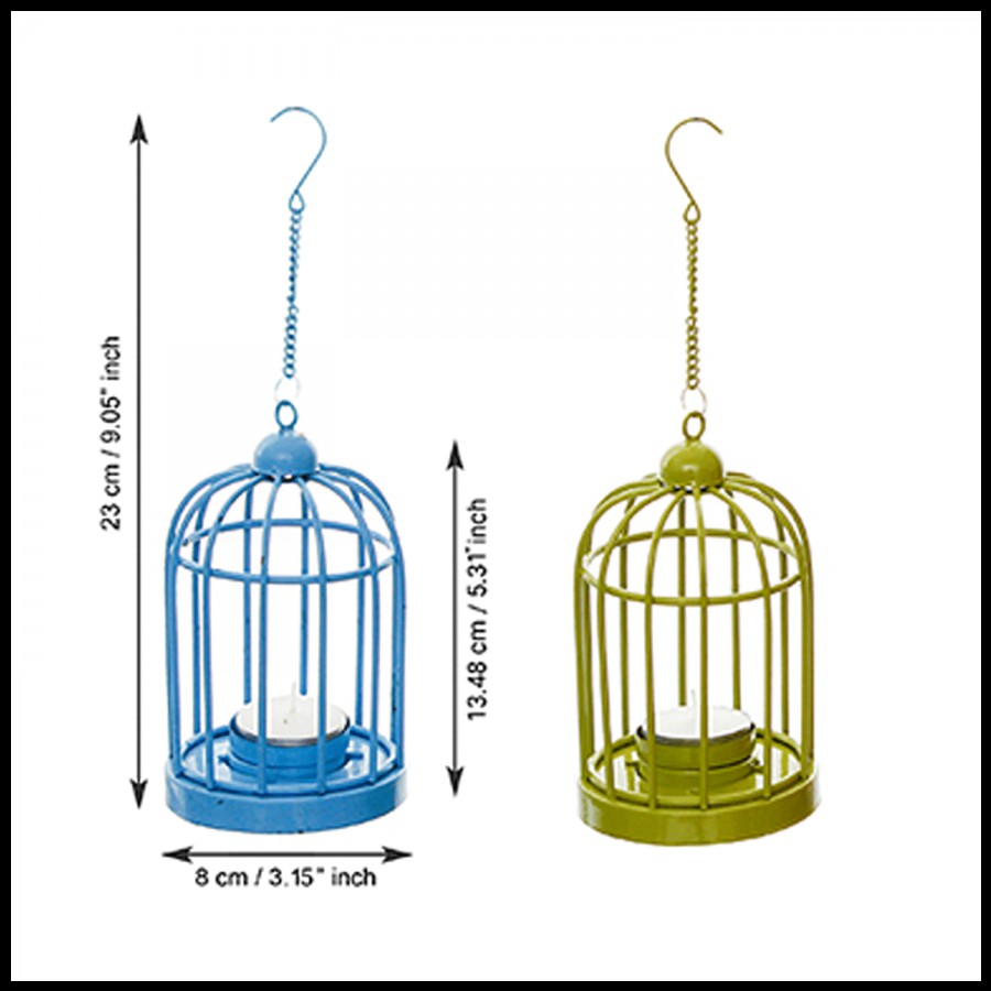 eCraftIndia Blue & Green Cage Tea Light Holder With Hanging Chain