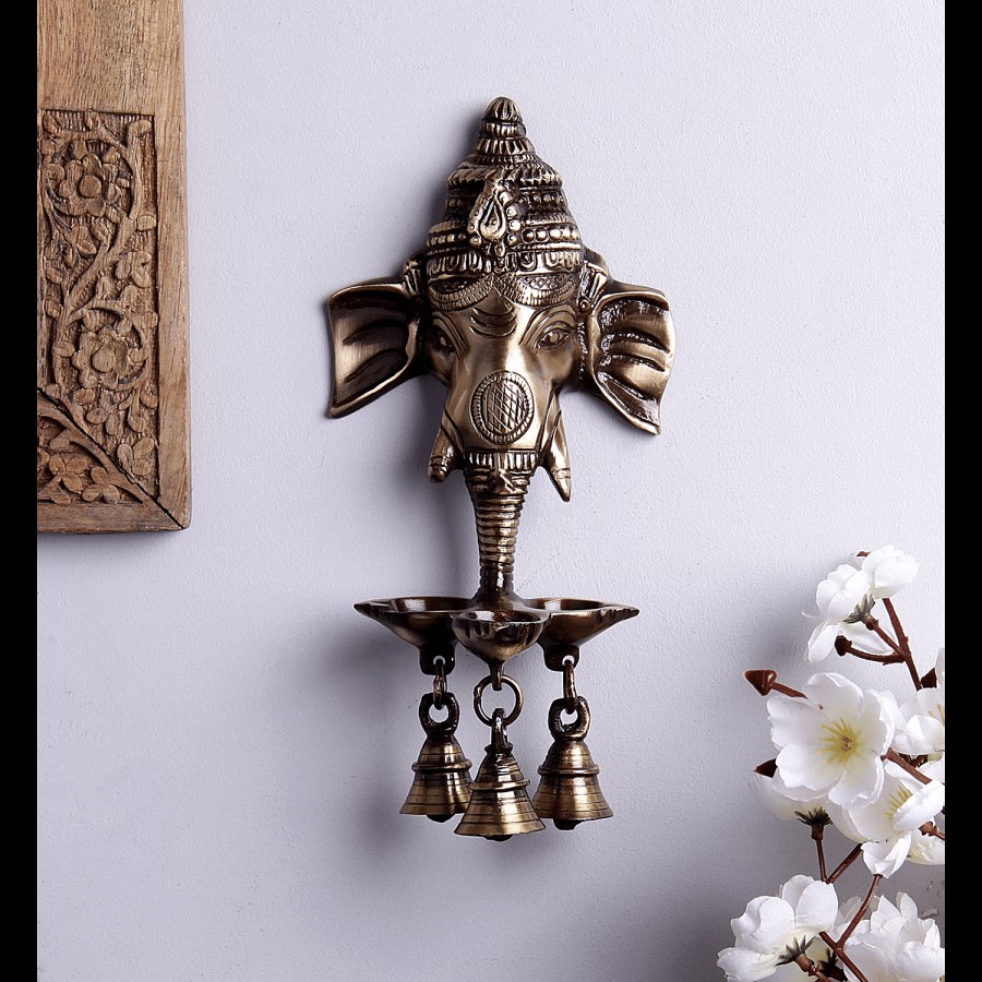 eCraftIndia Ganesha Deepak With Bell Brass Wall Hanging & Artifact