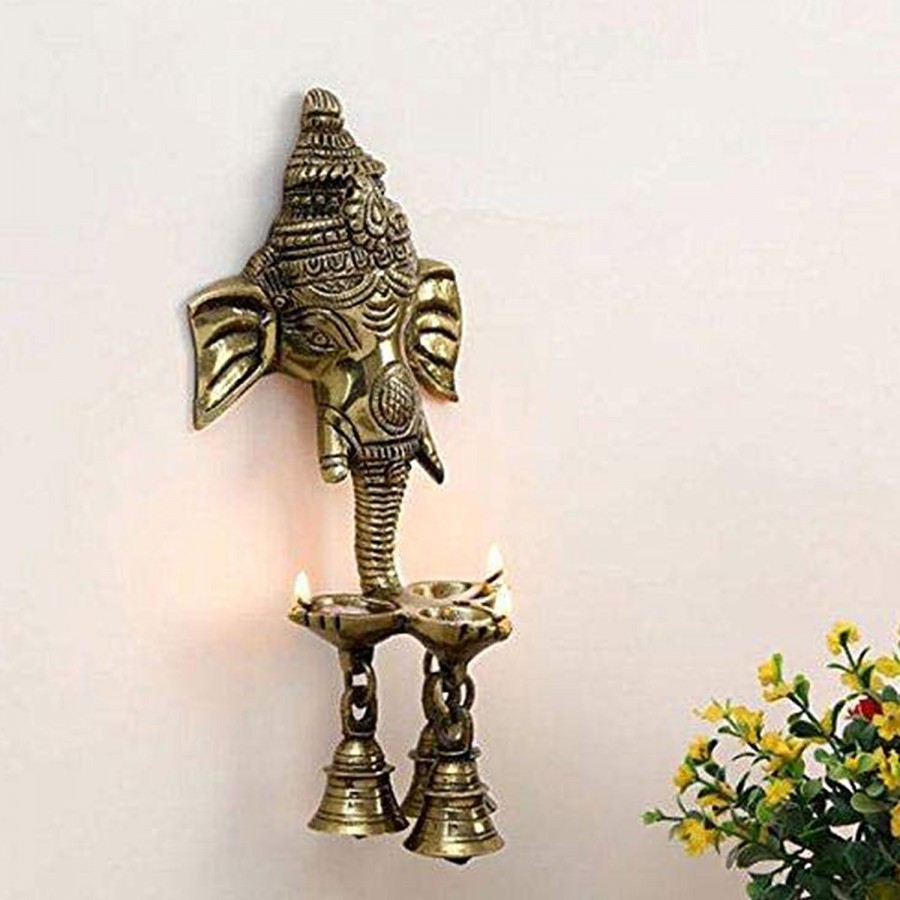 eCraftIndia Ganesha Deepak With Bell Brass Wall Hanging & Artifact