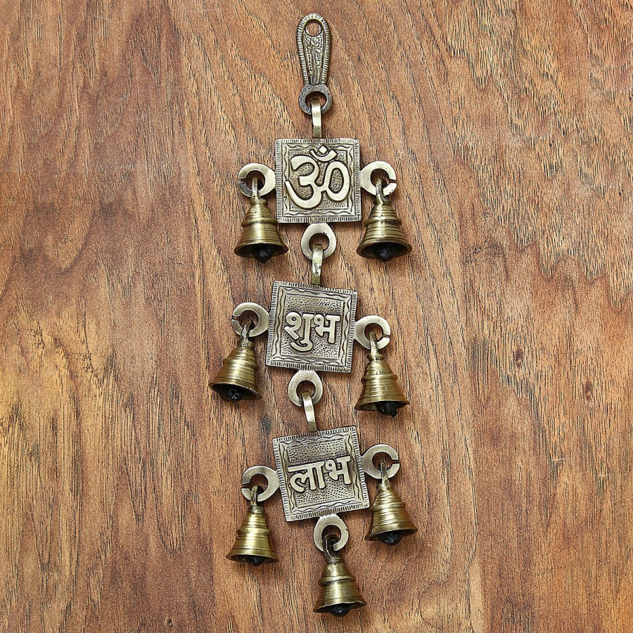 eCraftIndia Om Shubh Labh Brass Wall Hanging Bells