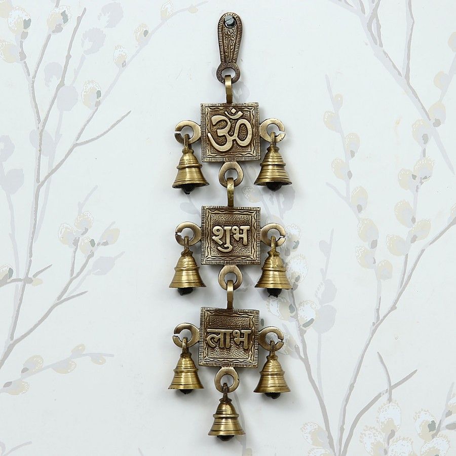 eCraftIndia Om Shubh Labh Brass Wall Hanging Bells