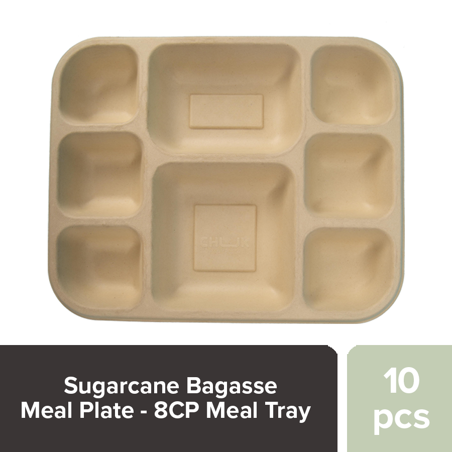 Chuk Sugarcane Bagasse Meal Plate  -8CP Meal Tray