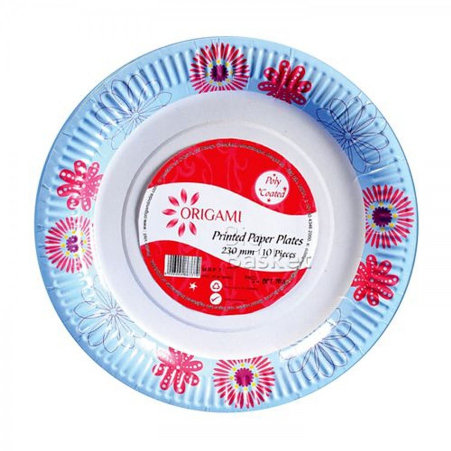 Origami Disposable Printed Poly Coated Paper Plates - 23 cm