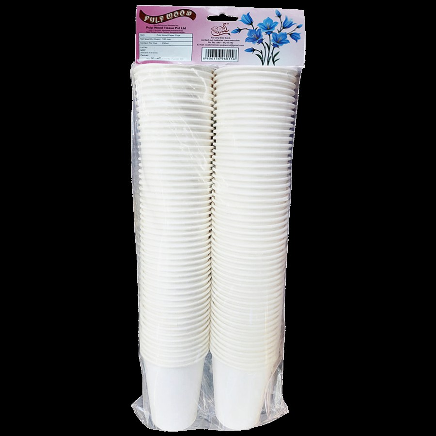 Pulp Wood Disposable Paper Cups - Plain