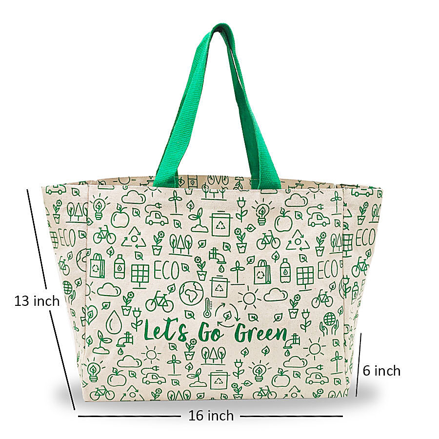 Earthbags Cotton Canvas Shopping Bag/Carry Bag - White Printed