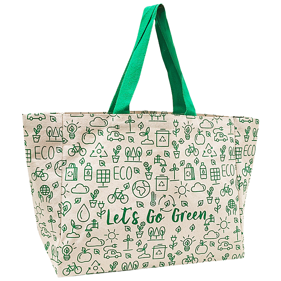 Earthbags Cotton Canvas Shopping Bag/Carry Bag - White Printed