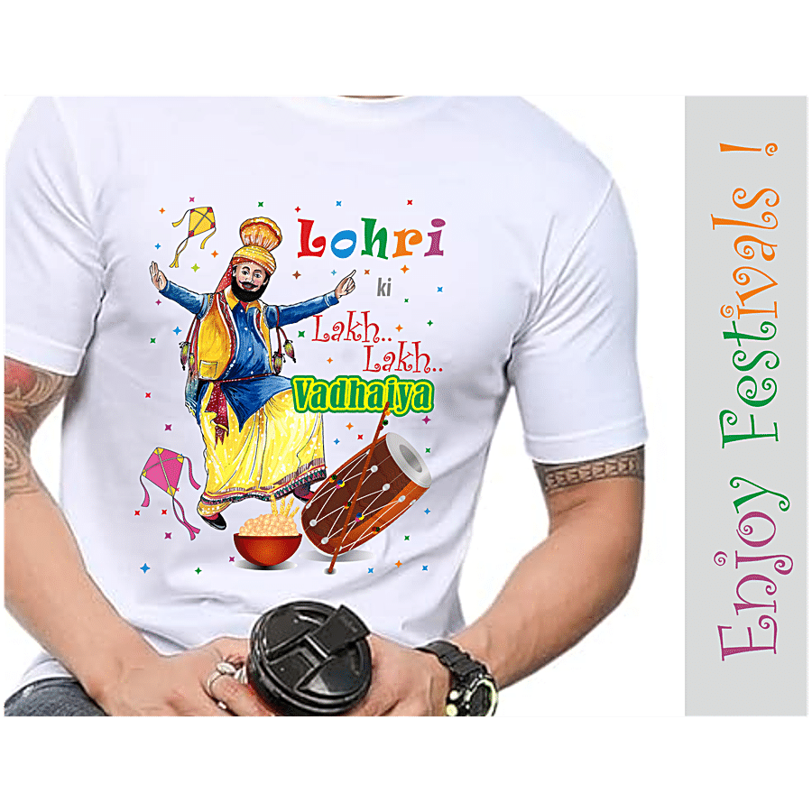 Brodees Lohri Theme T-Shirt Printed Quote - Round Neck