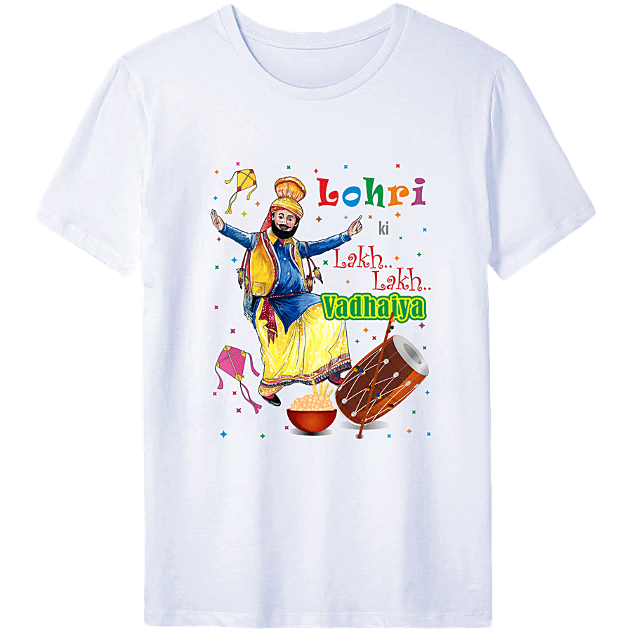 Brodees Lohri Theme T-Shirt Printed Quote - Round Neck