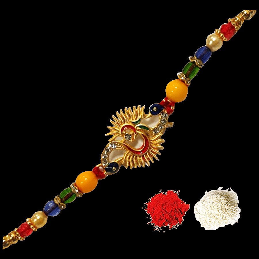 Creative Space Designer Om Stone Rakhi With Tika Set