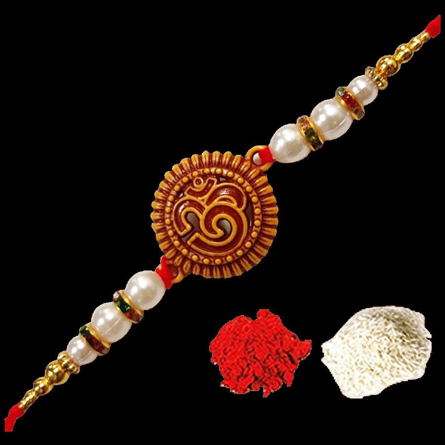 Creative Space Om Beads Rakhi With Tika Set