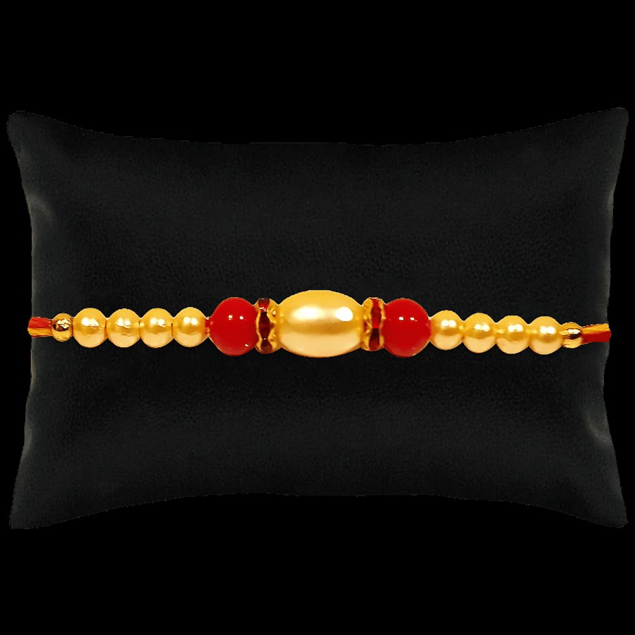 Creative Space Red Pearl Beads Rakhi - High Quality