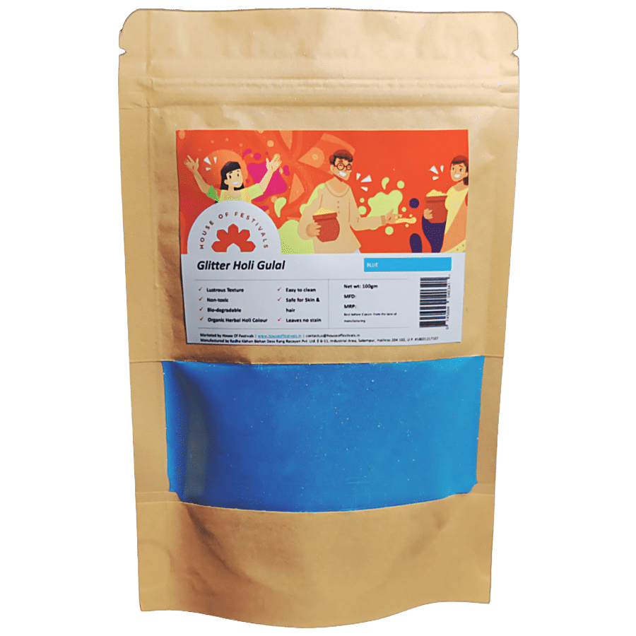 House of Festivals Glitter Organic Herbal Holi Colour/Gulal - Blue