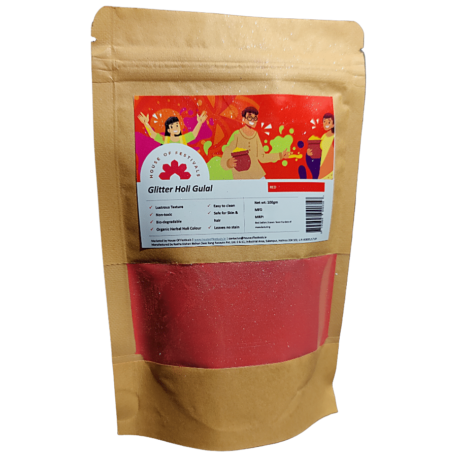 House of Festivals Glitter Organic Herbal Holi Colour/Gulal - Red