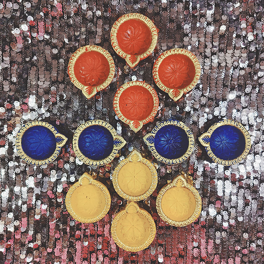 House of Festivals Handcrafted Colourful Clay Diya/Mitti Diya - Round