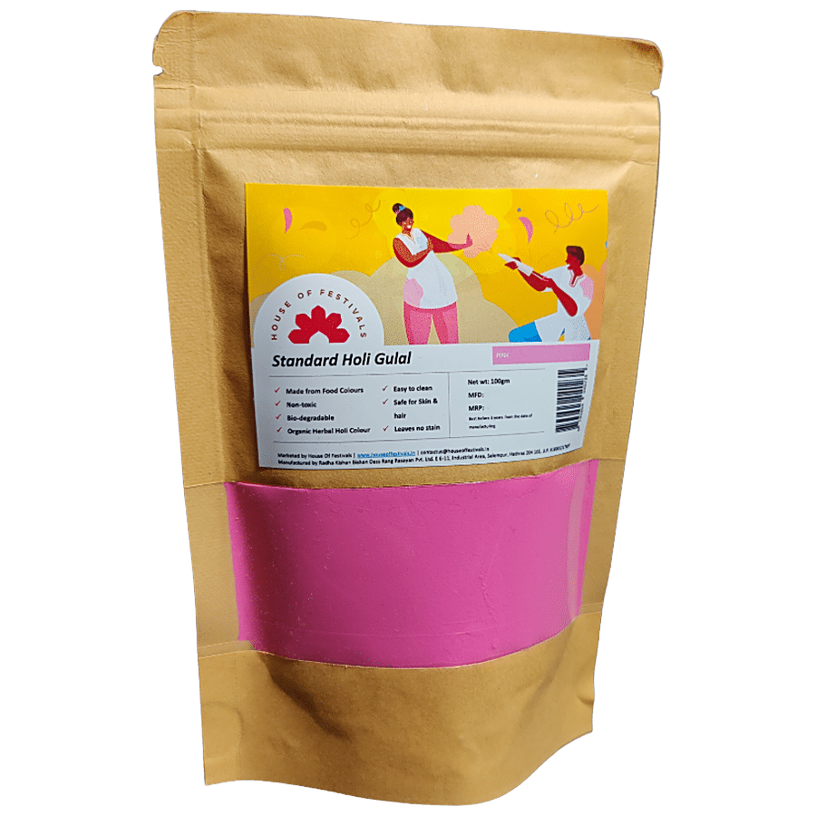 House of Festivals Standard Organic Herbal Holi Colour/Gulal - Pink