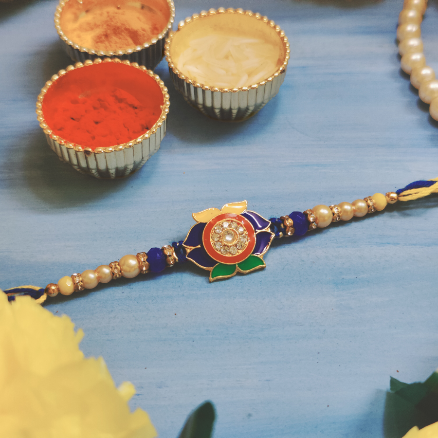 House of Festivals Designer Lotus Petal Rakhi - With Pearl Beads